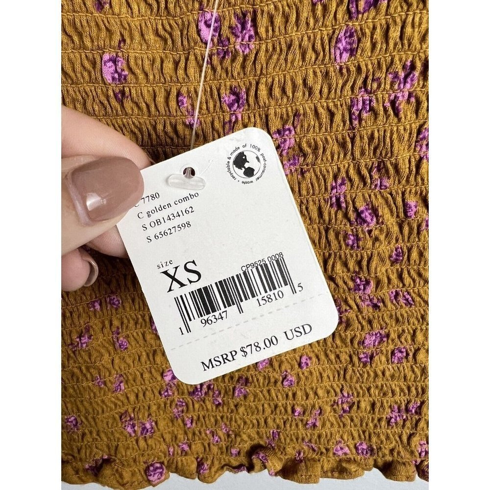 Free People Marigold Smocked Crop Top Golden Combo NWT XS - Picture 9 of 11